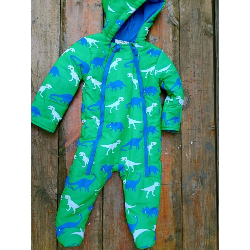 Lily & Jack Snow Suit Baby Boy 6-12 Months Green Dinosaur Hooded Bunting
